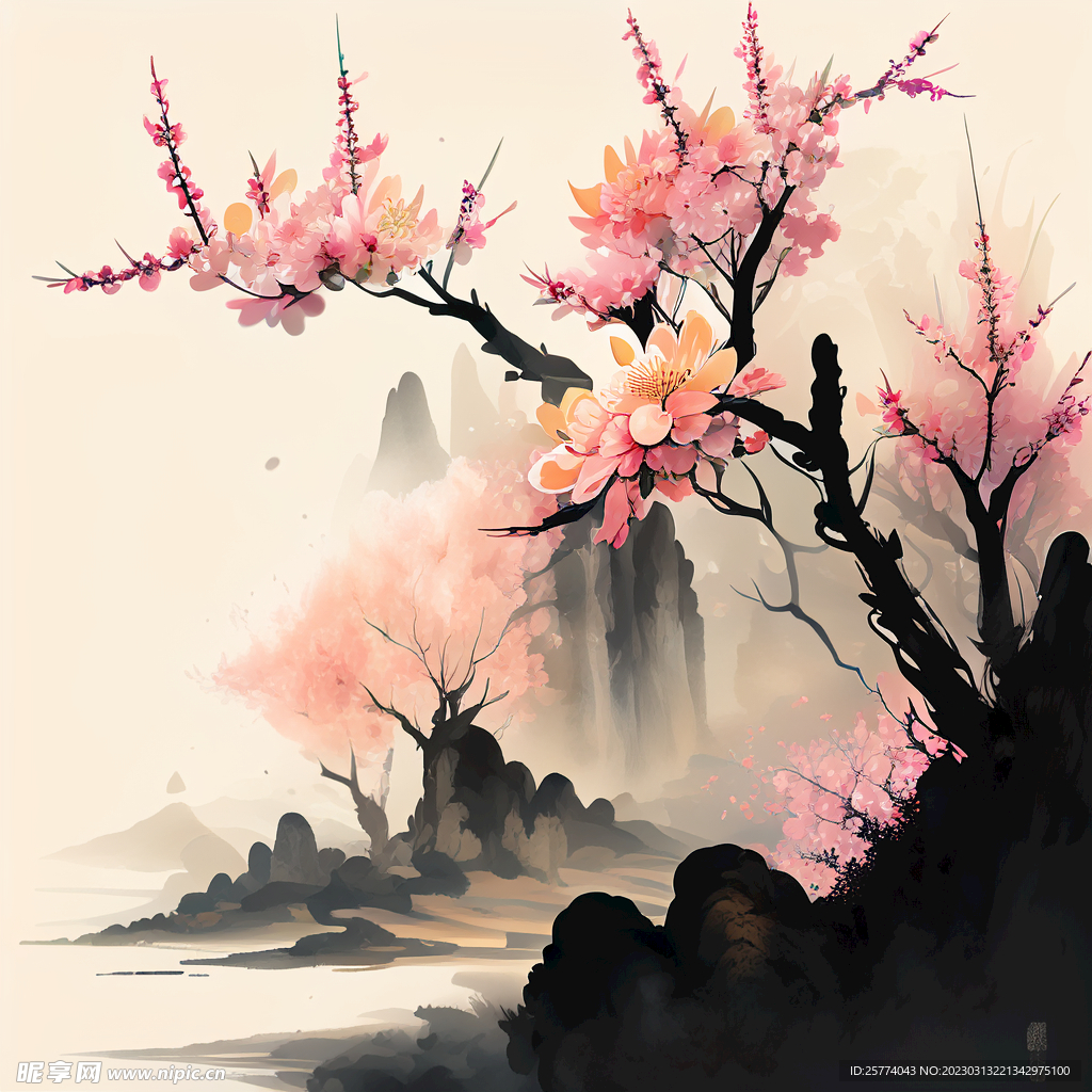 水墨桃花