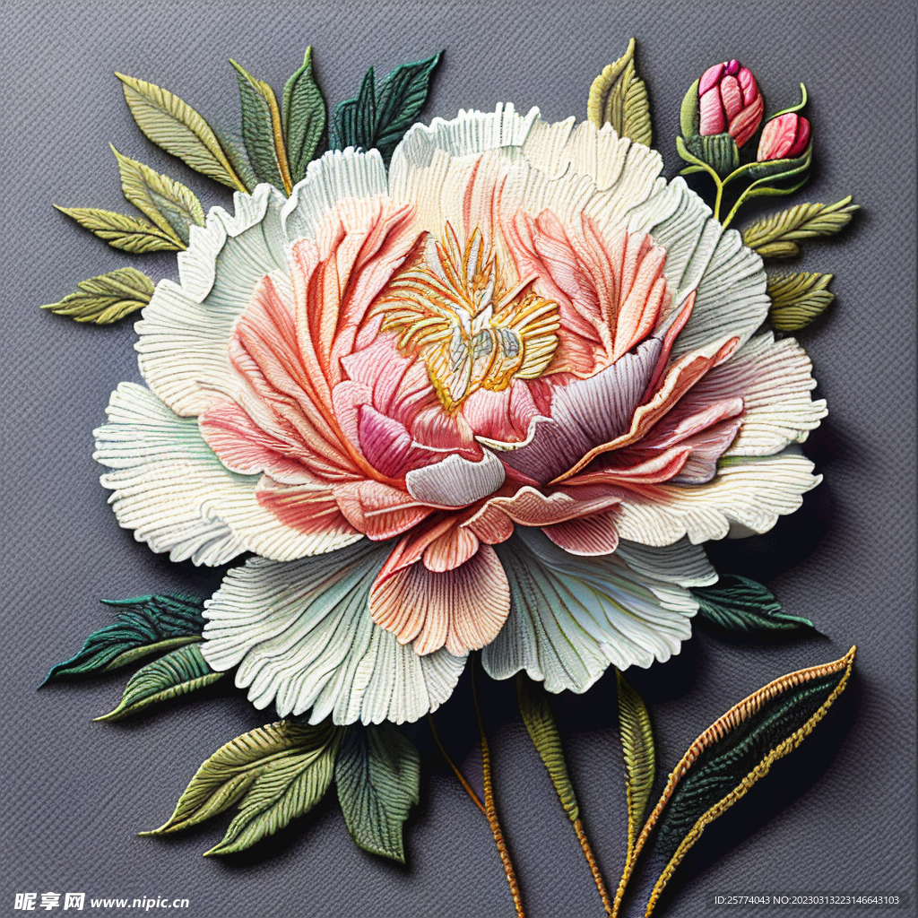 刺绣芍药花