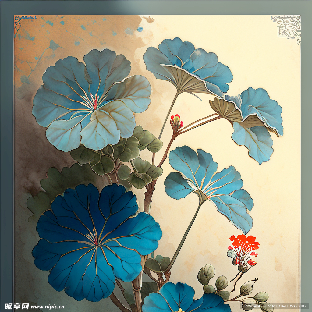 水彩国风花朵