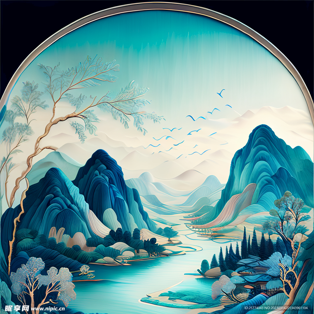 刺绣山水
