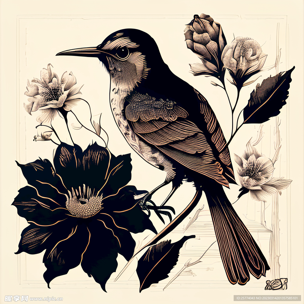 版画花鸟