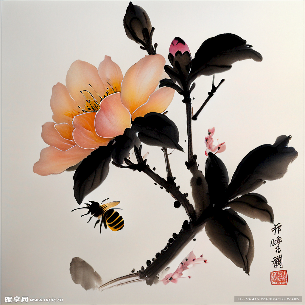 水墨画桃花