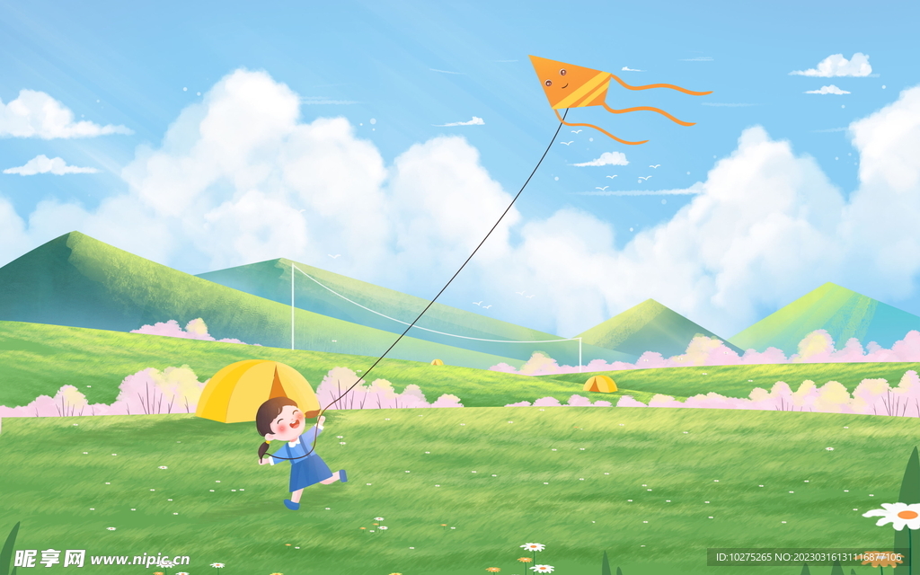 唯美治愈立春春分主题之女孩插画