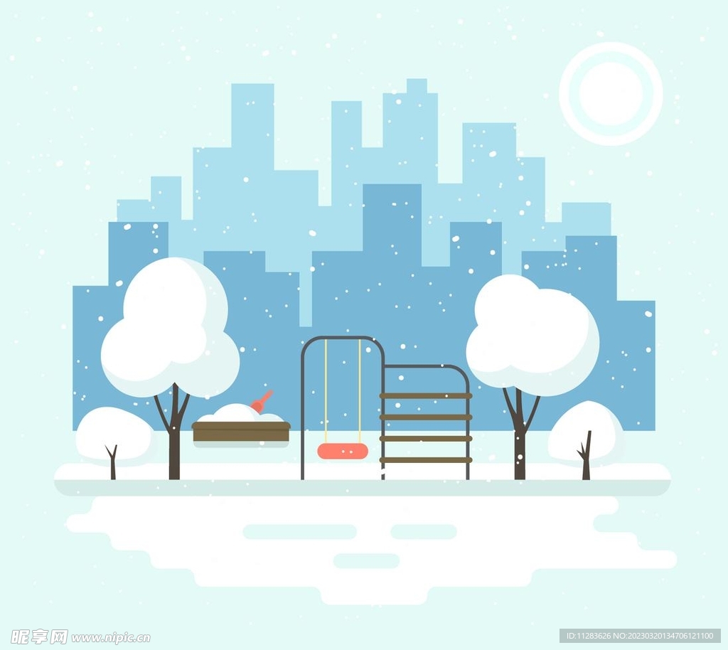 卡通下雪城市