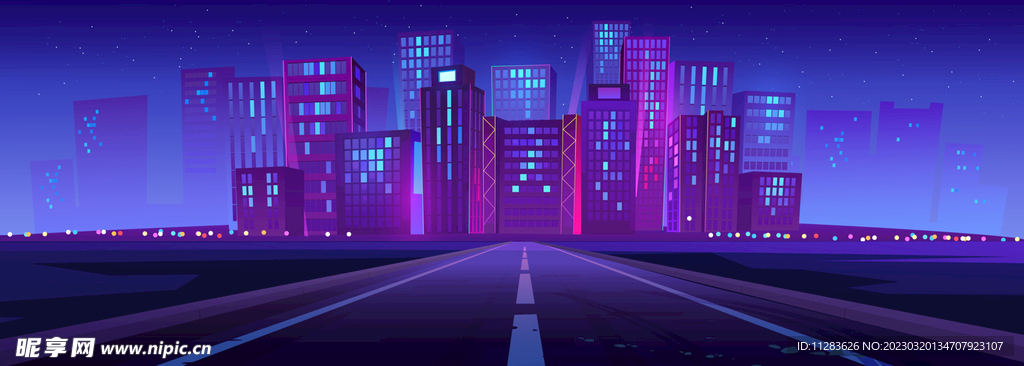 卡通夜晚城市