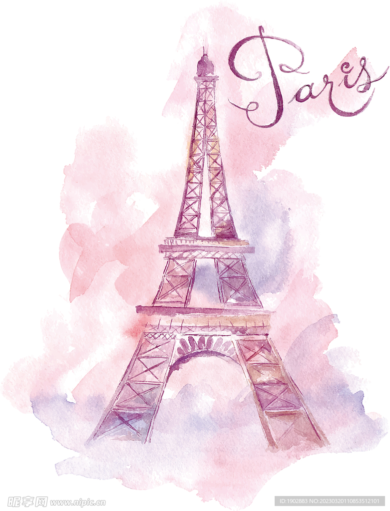梦幻手绘巴黎铁塔 