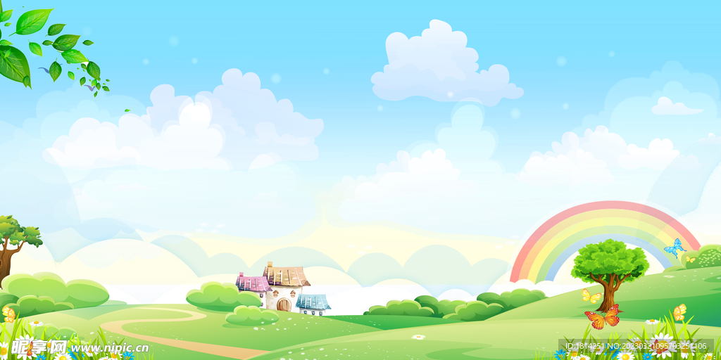 卡通蓝天草地背景