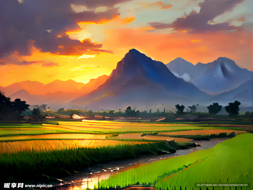 麦田油画