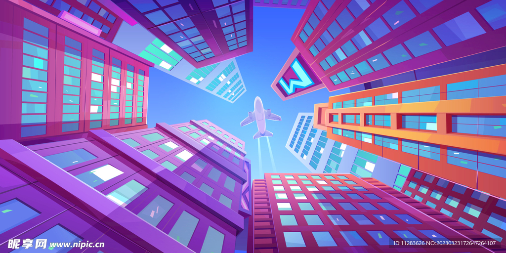 仰视大楼插画
