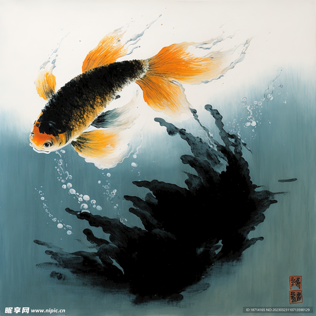 国画鱼跃