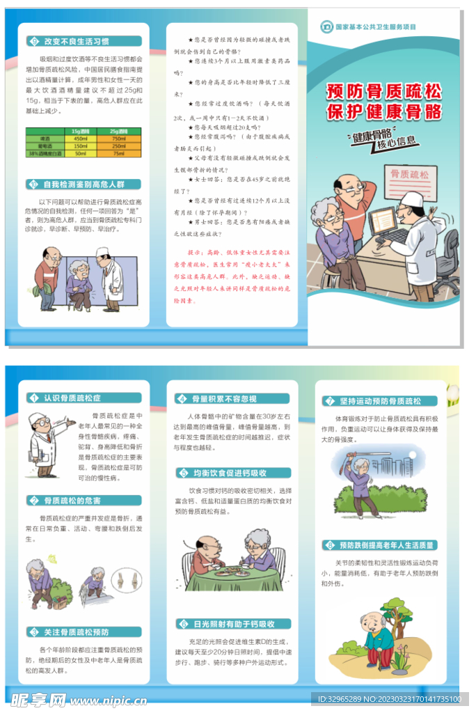 健康骨骼核心信息骨质疏松三折页