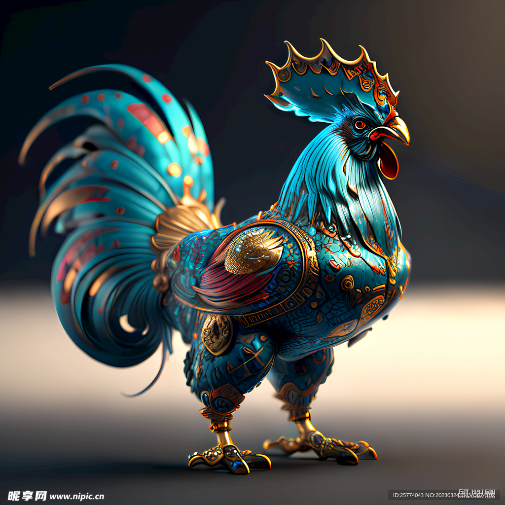 景景泰蓝色系鸡插画