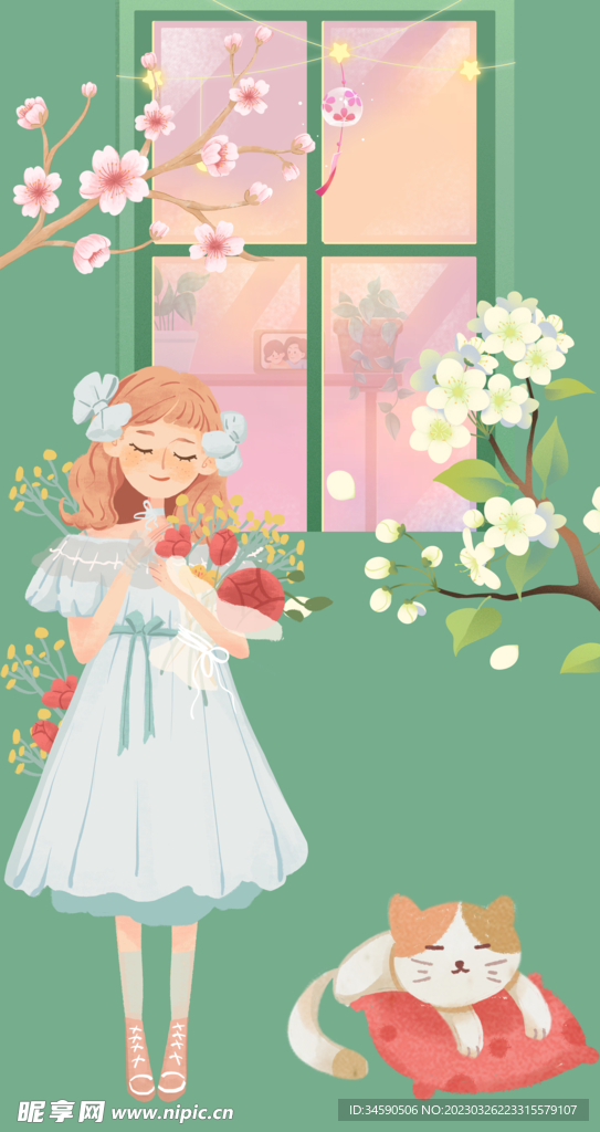 女孩与花