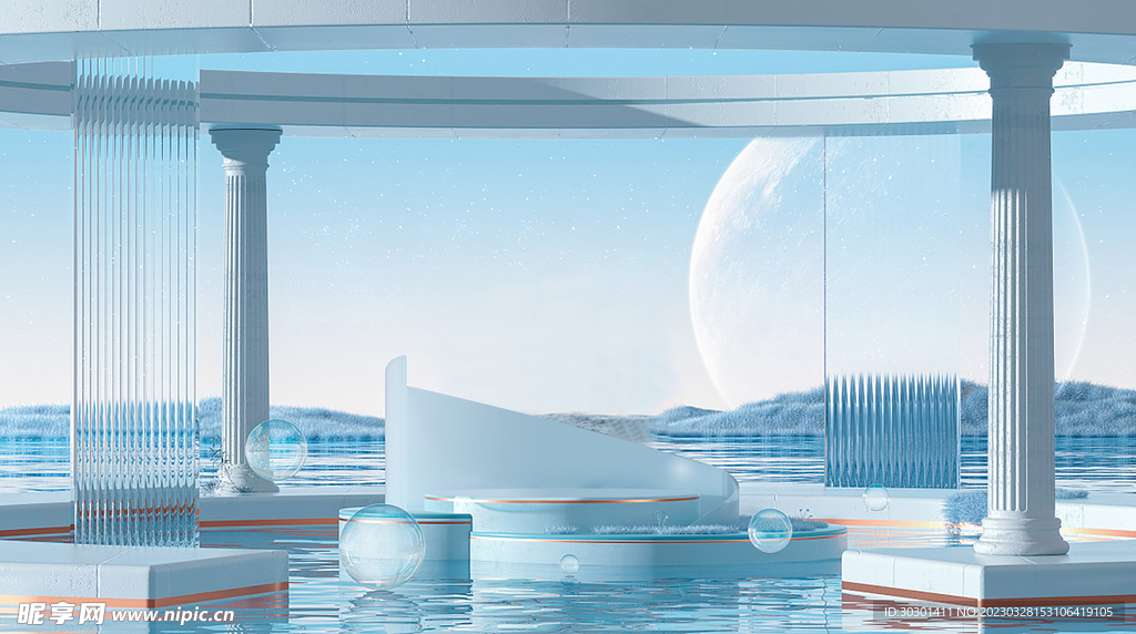 蓝色电商3D质感高级场景背景