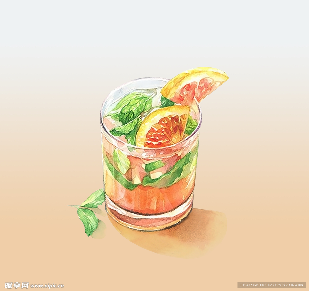 夏日冰饮水果茶插画