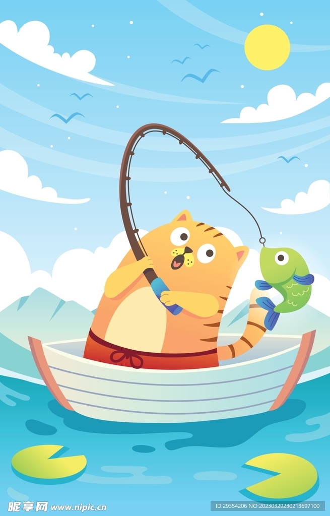 钓鱼的猫图片