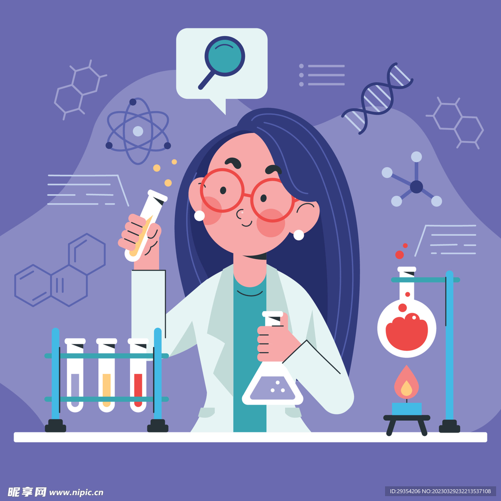 科学家科学研究扁平化人物插画图