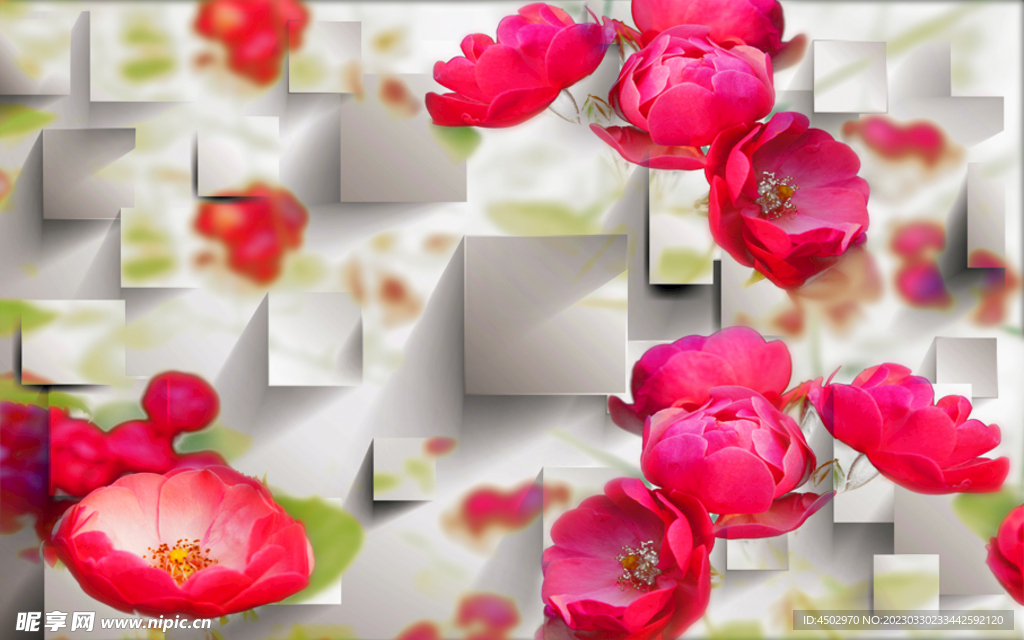 桃花3D背景墙