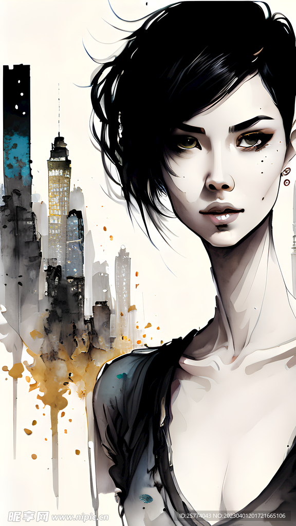 水墨美女插画