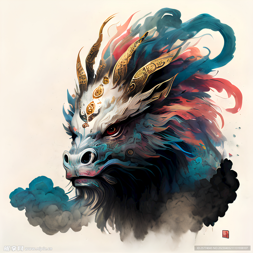 龙水彩插画