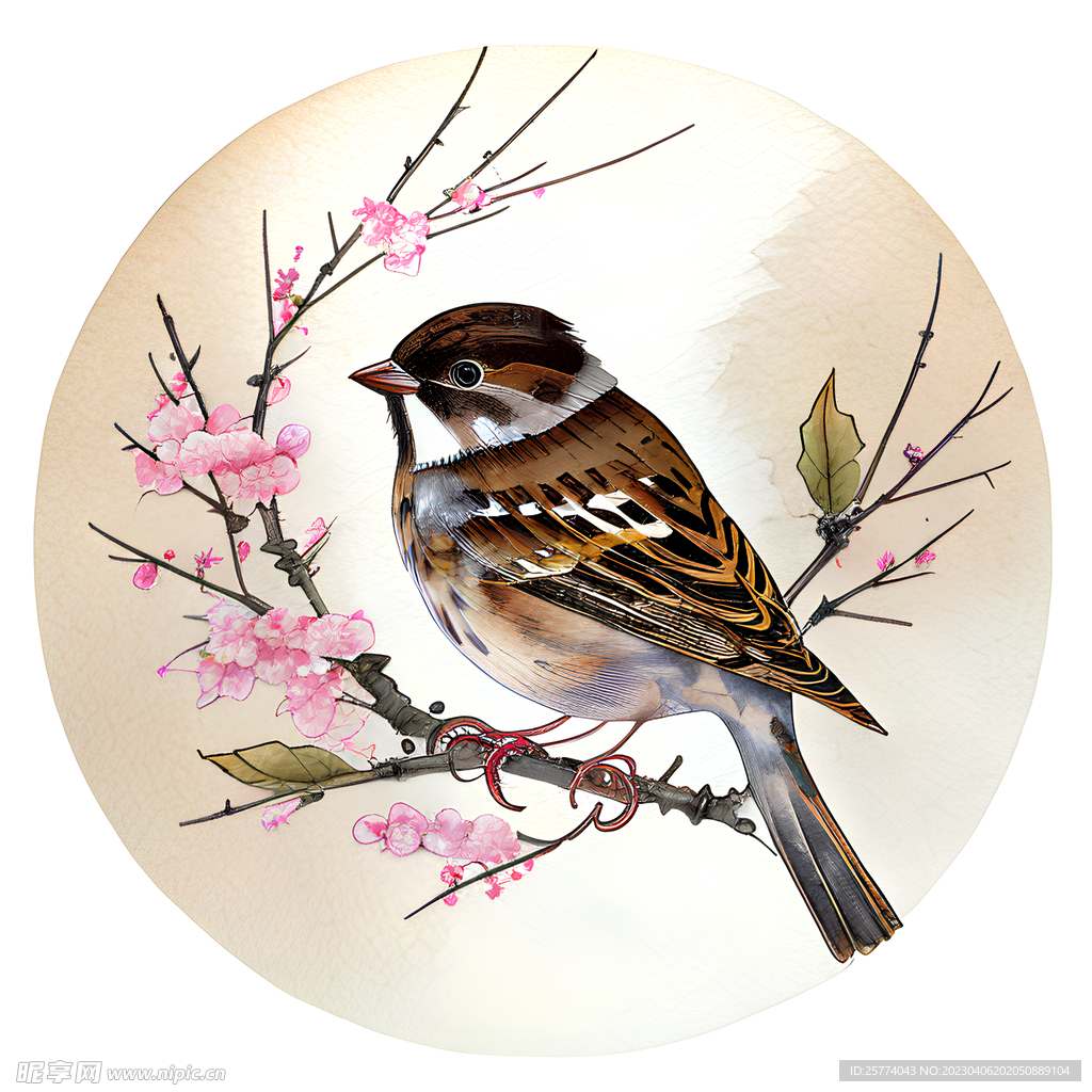 国风麻雀插画