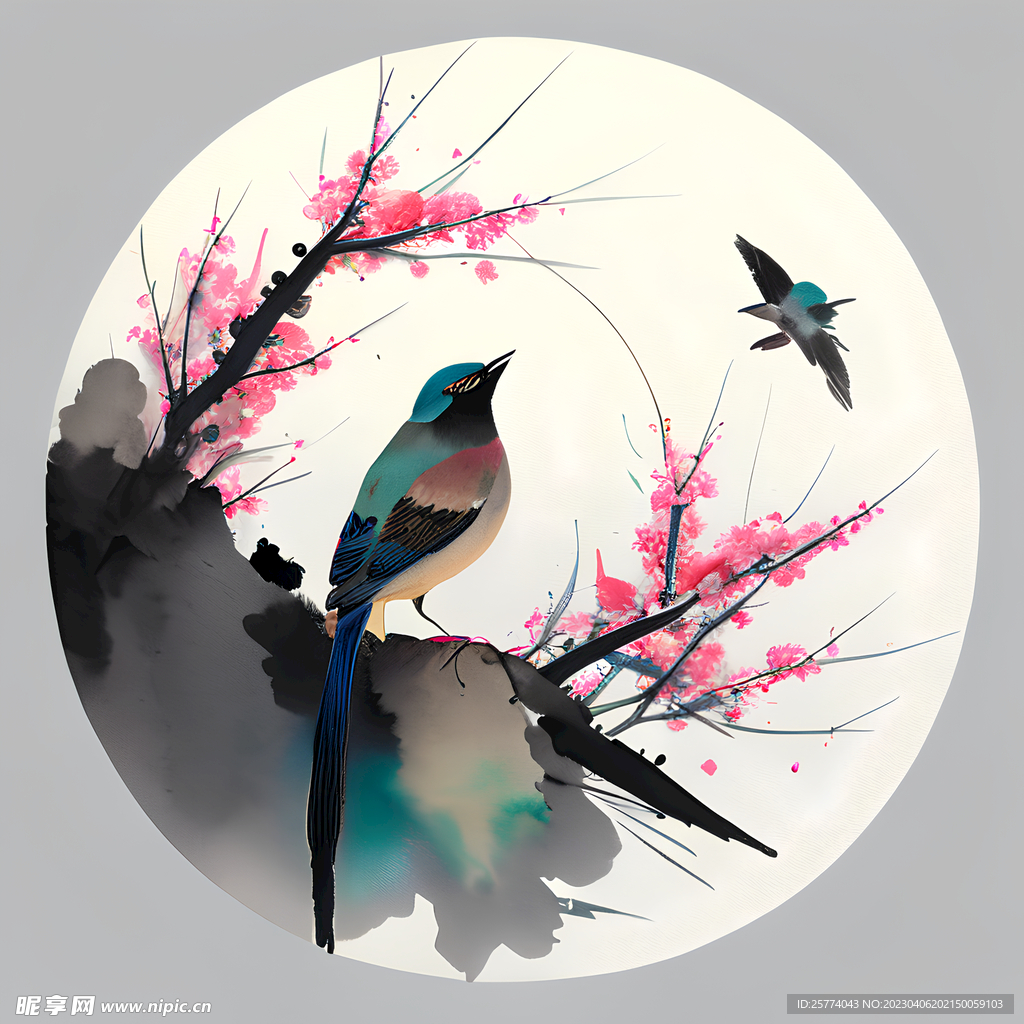 花鸟中式插画
