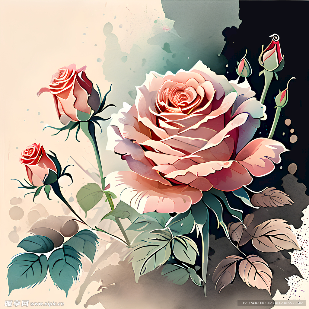 玫瑰花水彩画