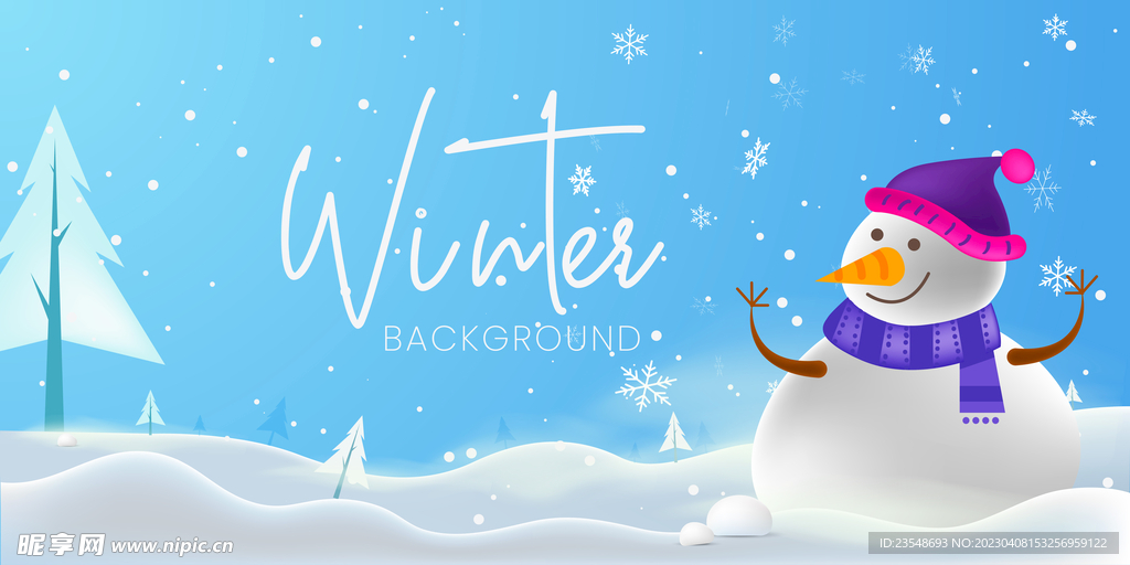 手绘蓝色雪人海报展板