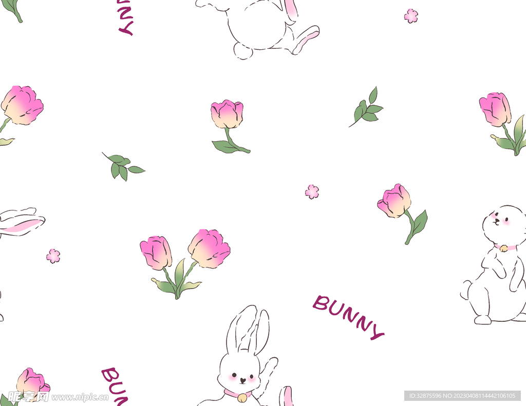 小碎花  兔子 手绘花