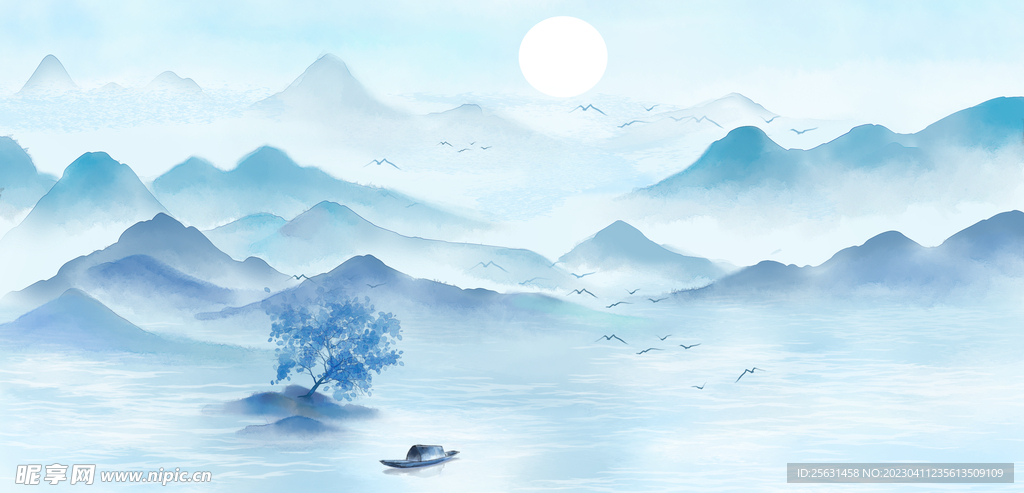 蓝色山水背景