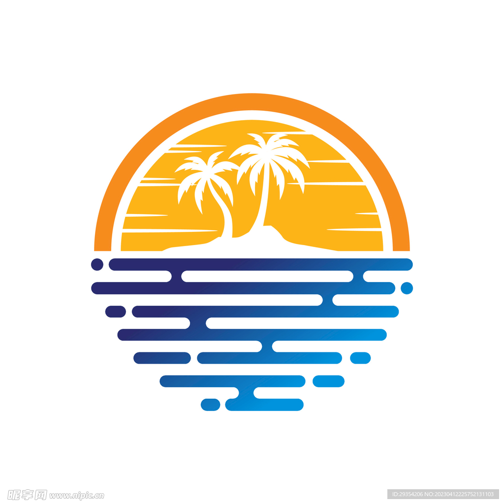 夏日海滩沙滩插画 LOGO