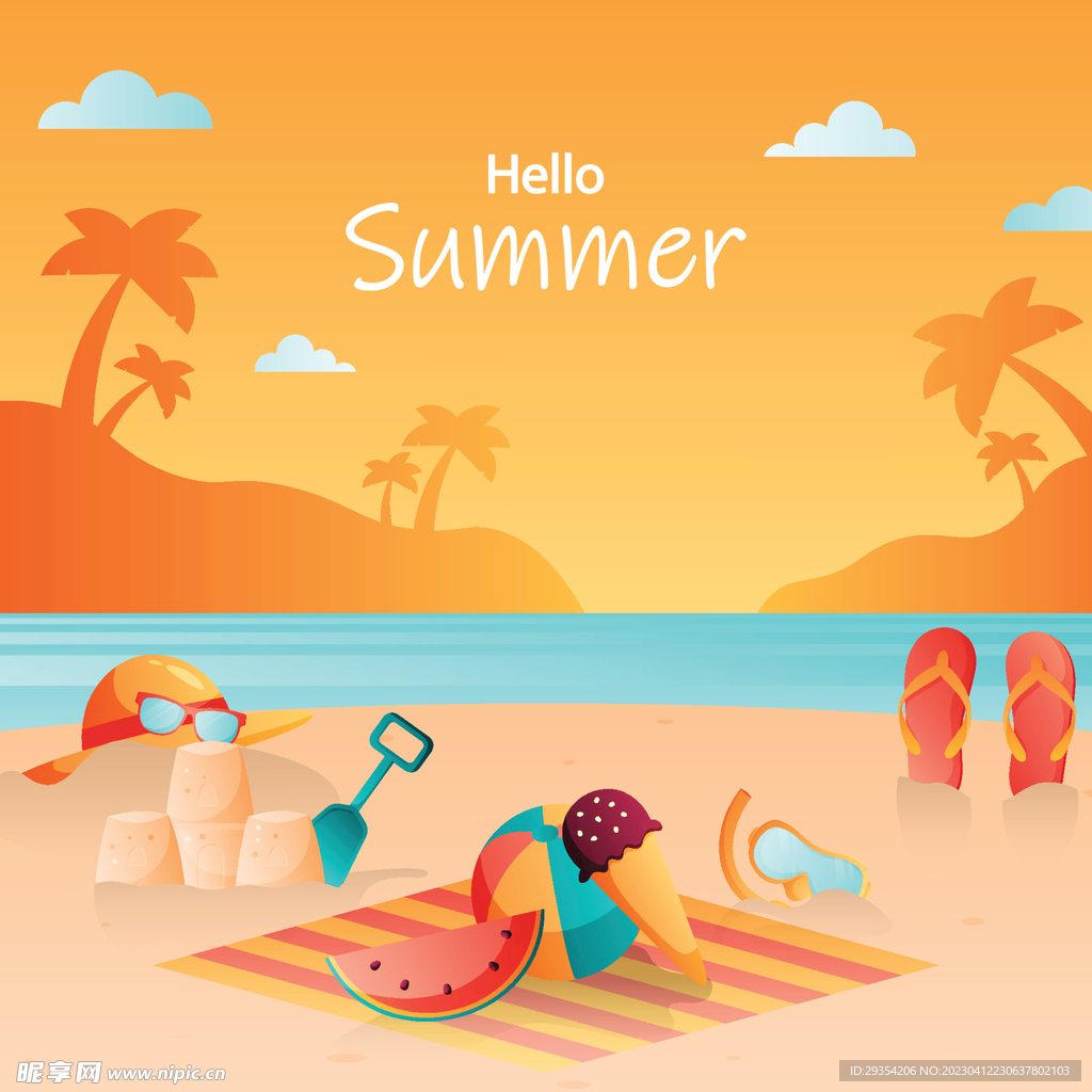 夏日海滩沙滩插画 图片