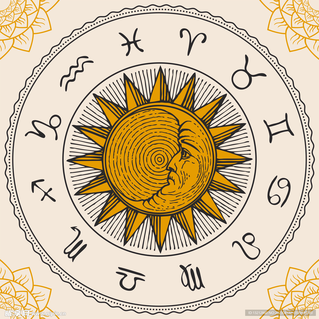 古典卡通手绘星座图案图片