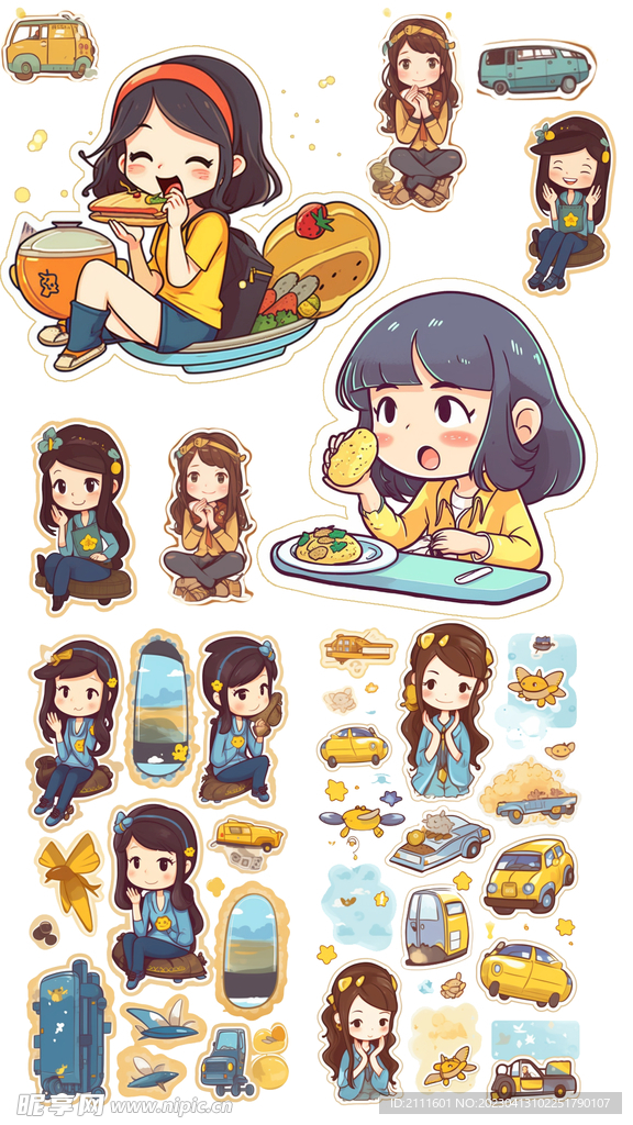 吃东西的女孩手账贴纸