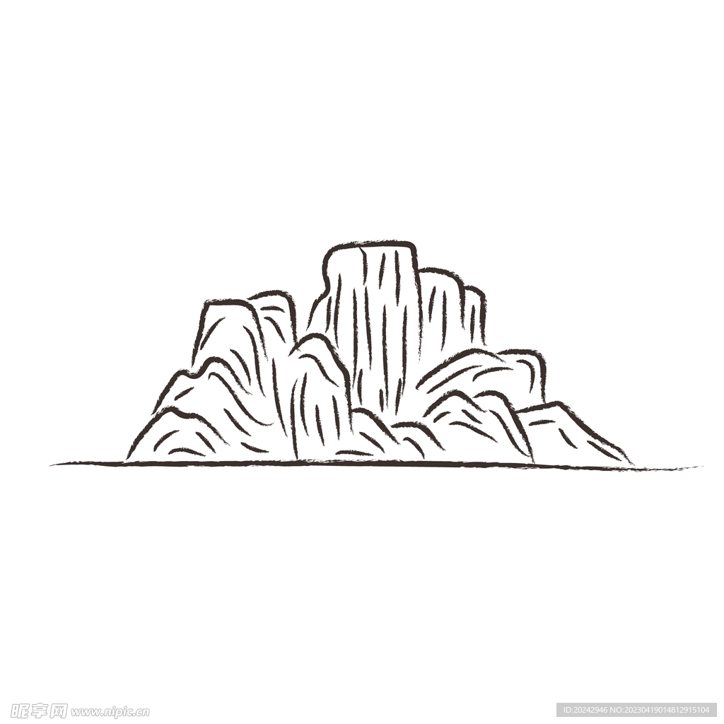 山水线稿  