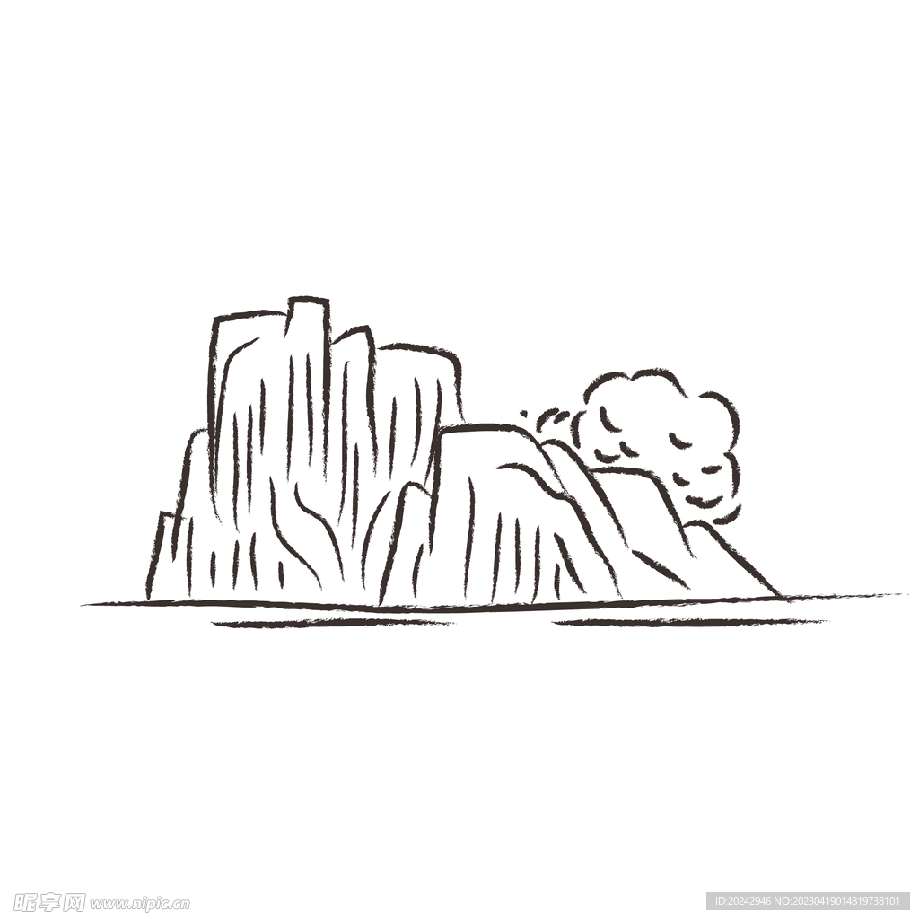 山水线稿 
