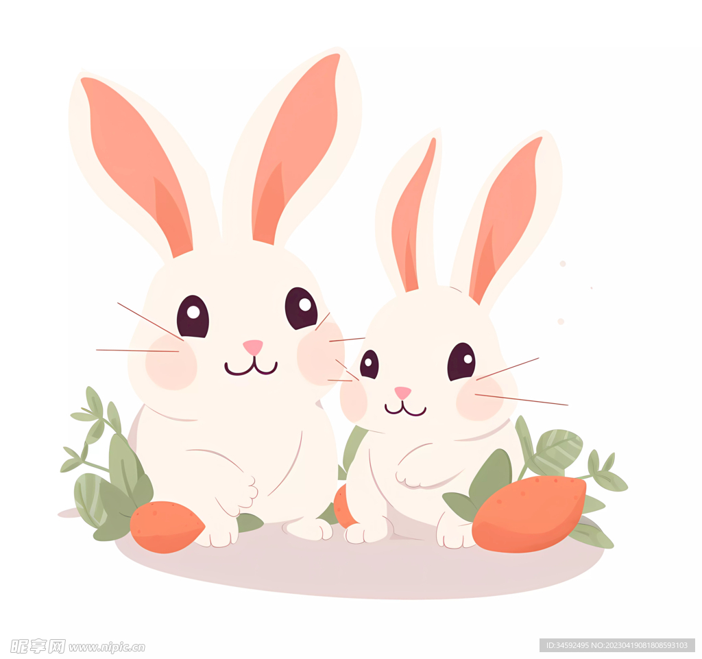 大兔子和小兔子在吃胡萝卜