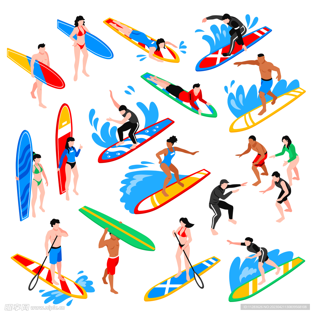 冲浪人物插画