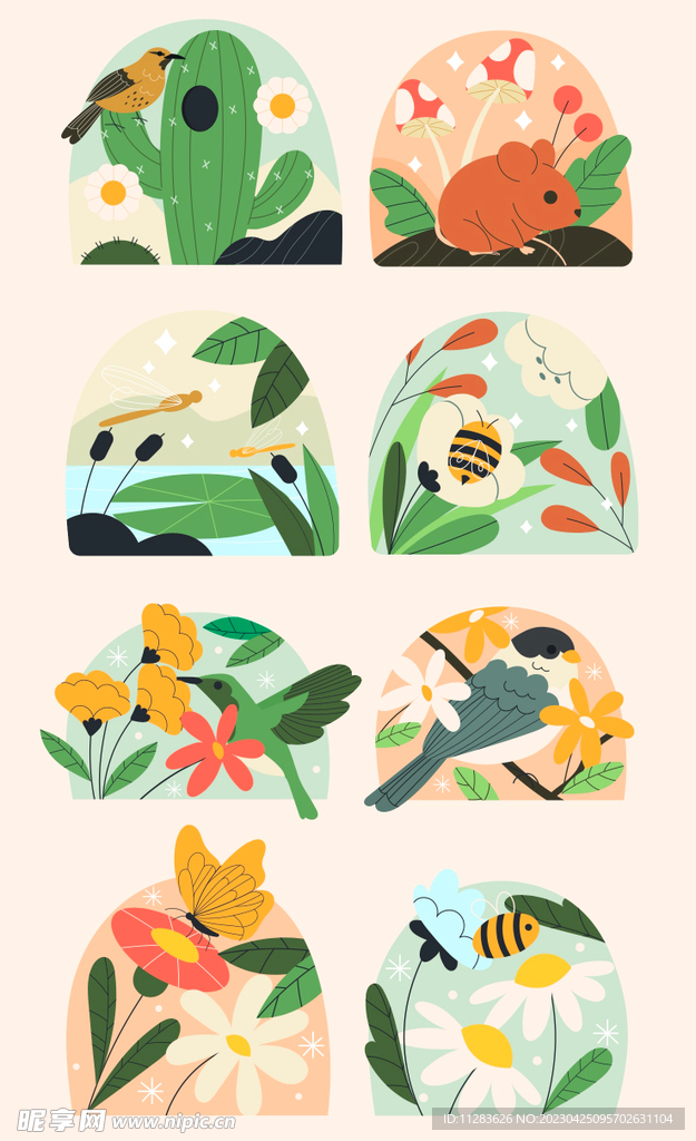 卡通花鸟插画