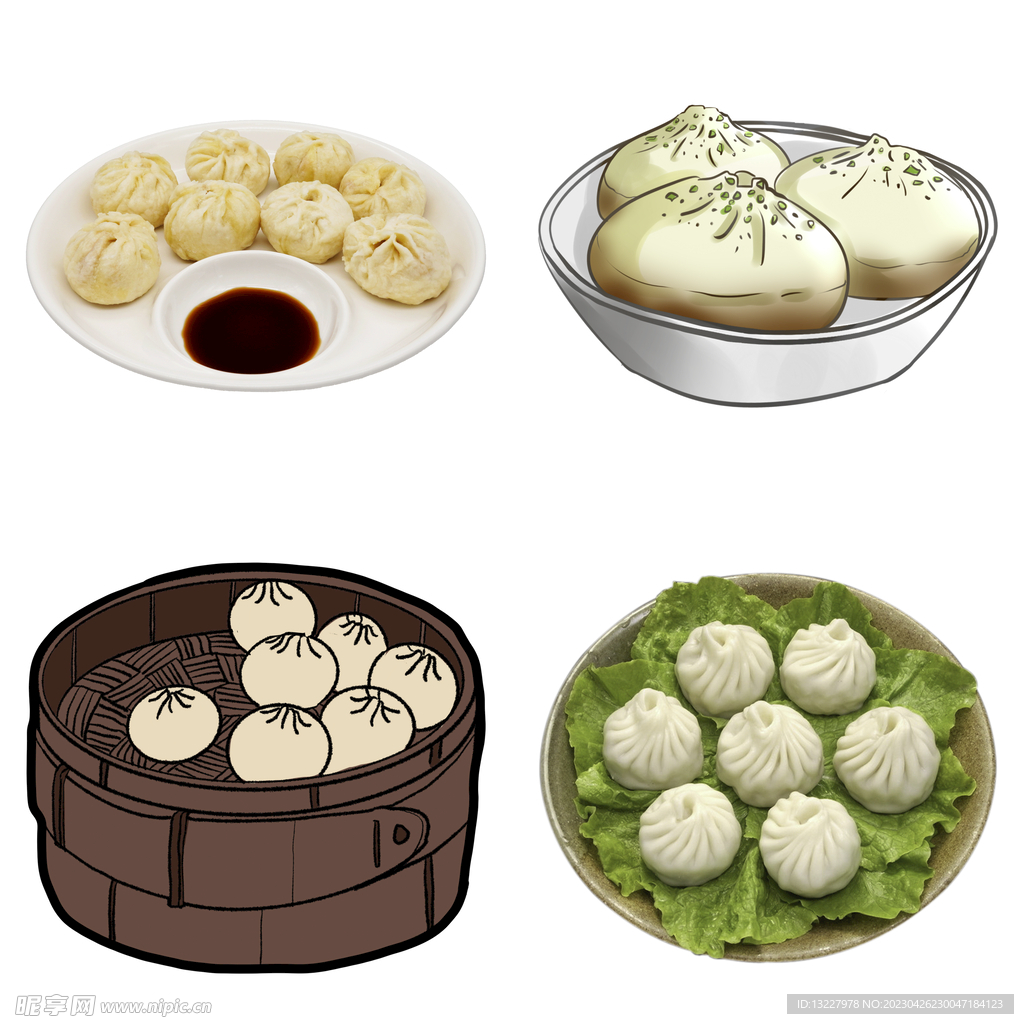 手绘卡通小笼包蒸包子