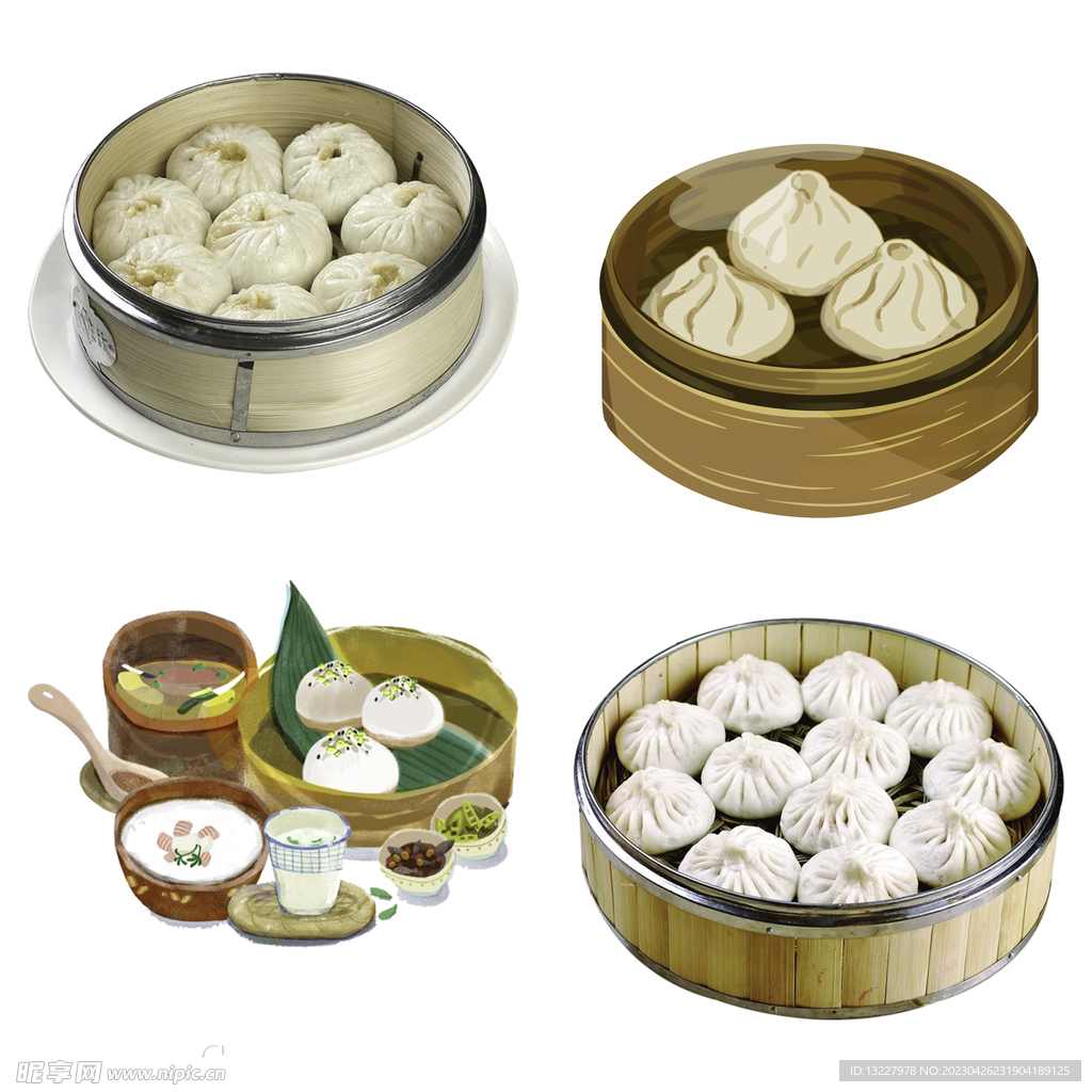 手绘卡通小笼包蒸包子