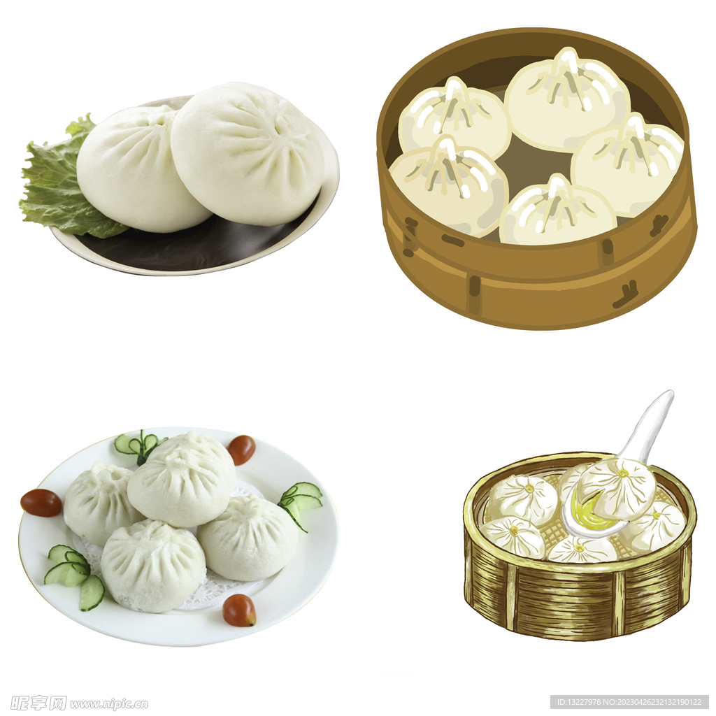 手绘卡通小笼包蒸包子