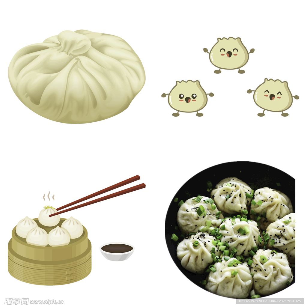 手绘卡通小笼包蒸包子