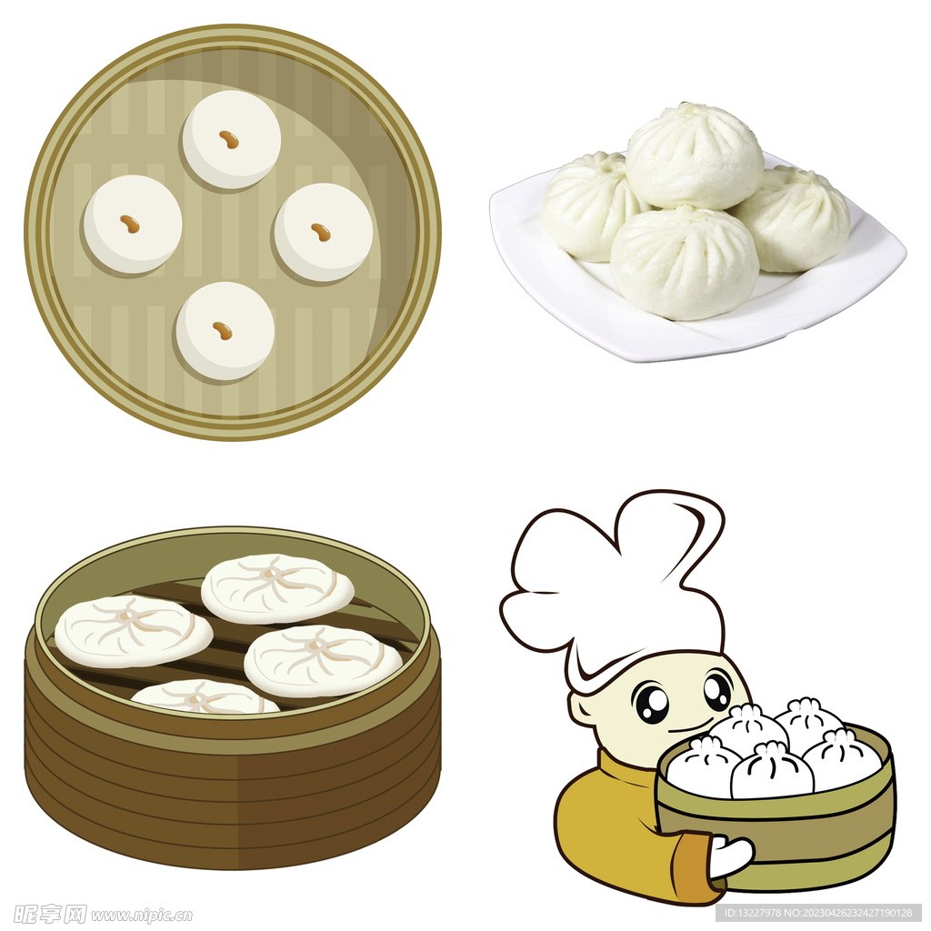 手绘卡通小笼包蒸包子