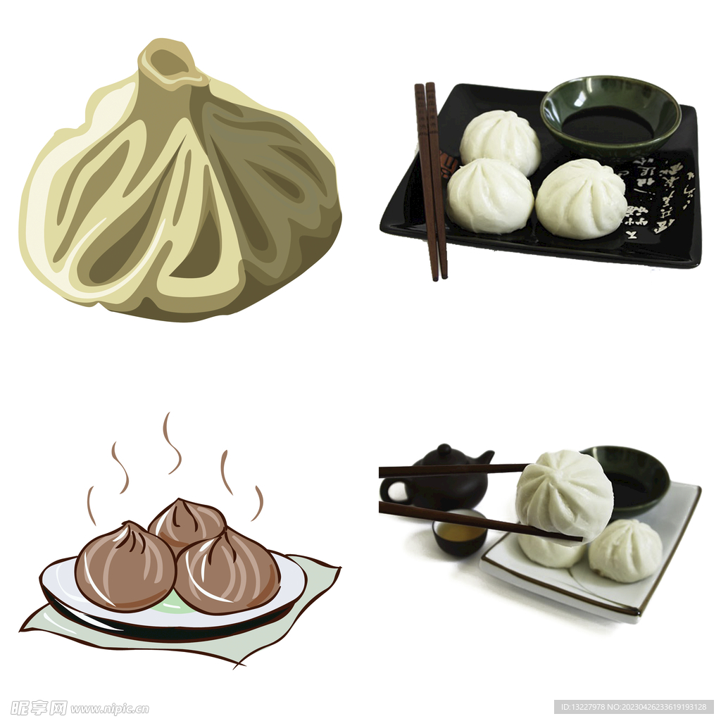 手绘卡通小笼包蒸包子