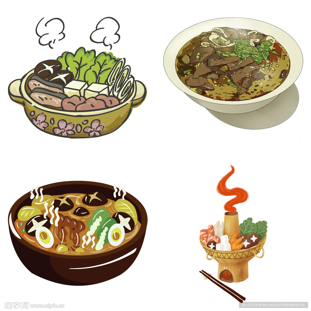 手绘卡通川菜背景素材