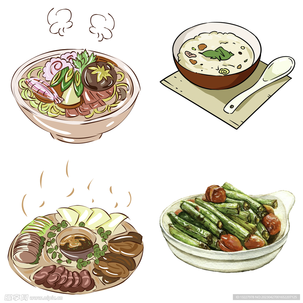 手绘卡通川菜背景素材