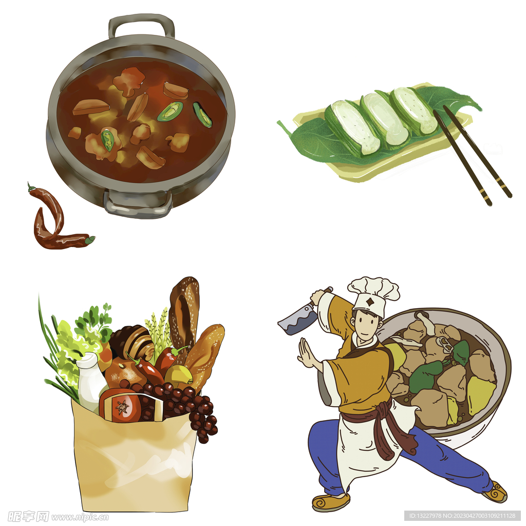 手绘卡通川菜背景素材