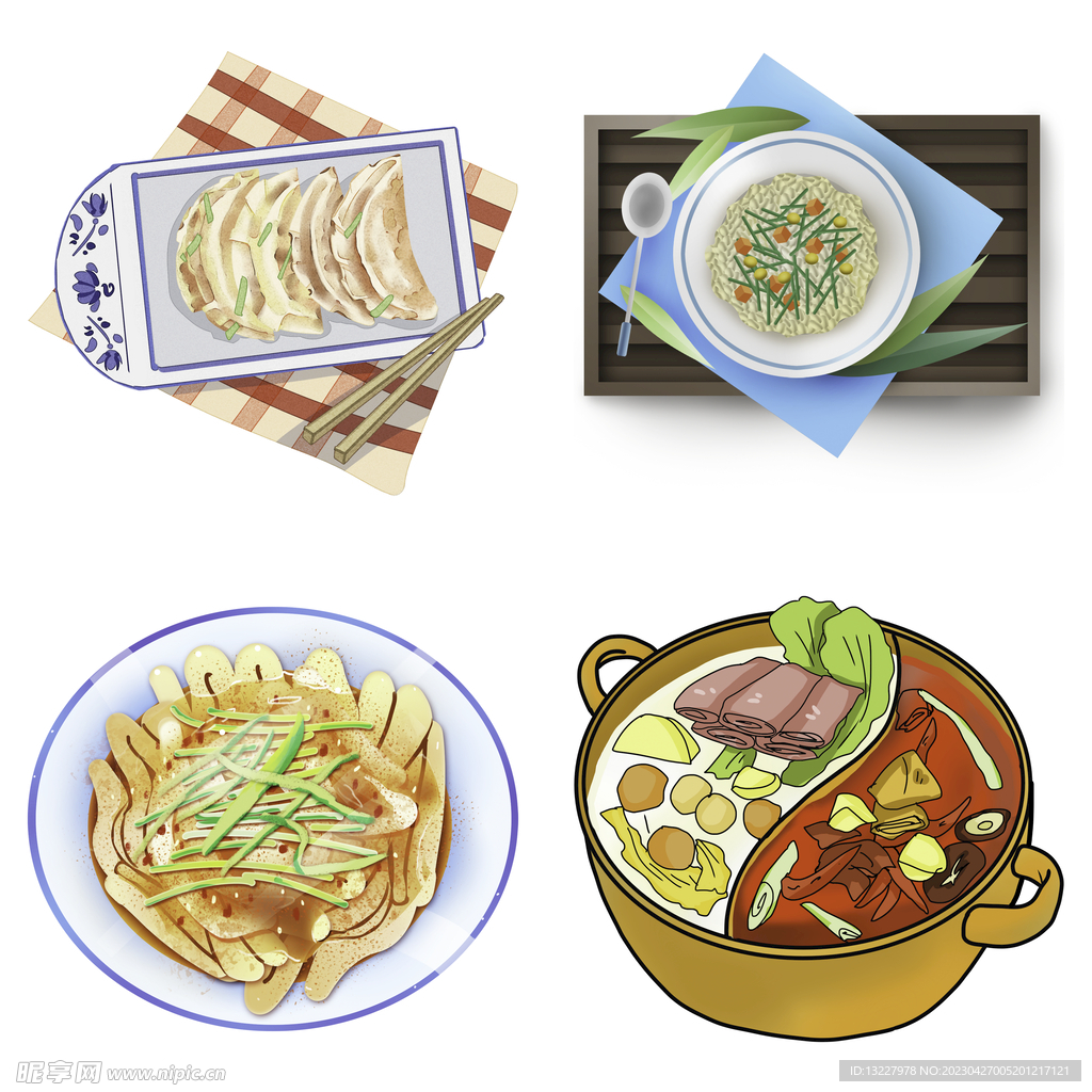 手绘卡通川菜背景素材