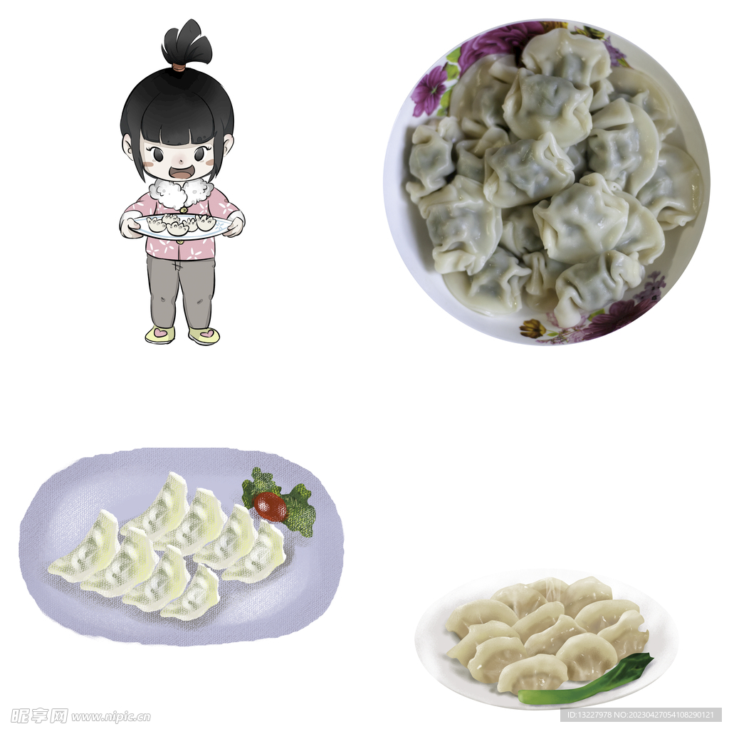卡通水饺蒸饺煎饺包饺子吃饺子